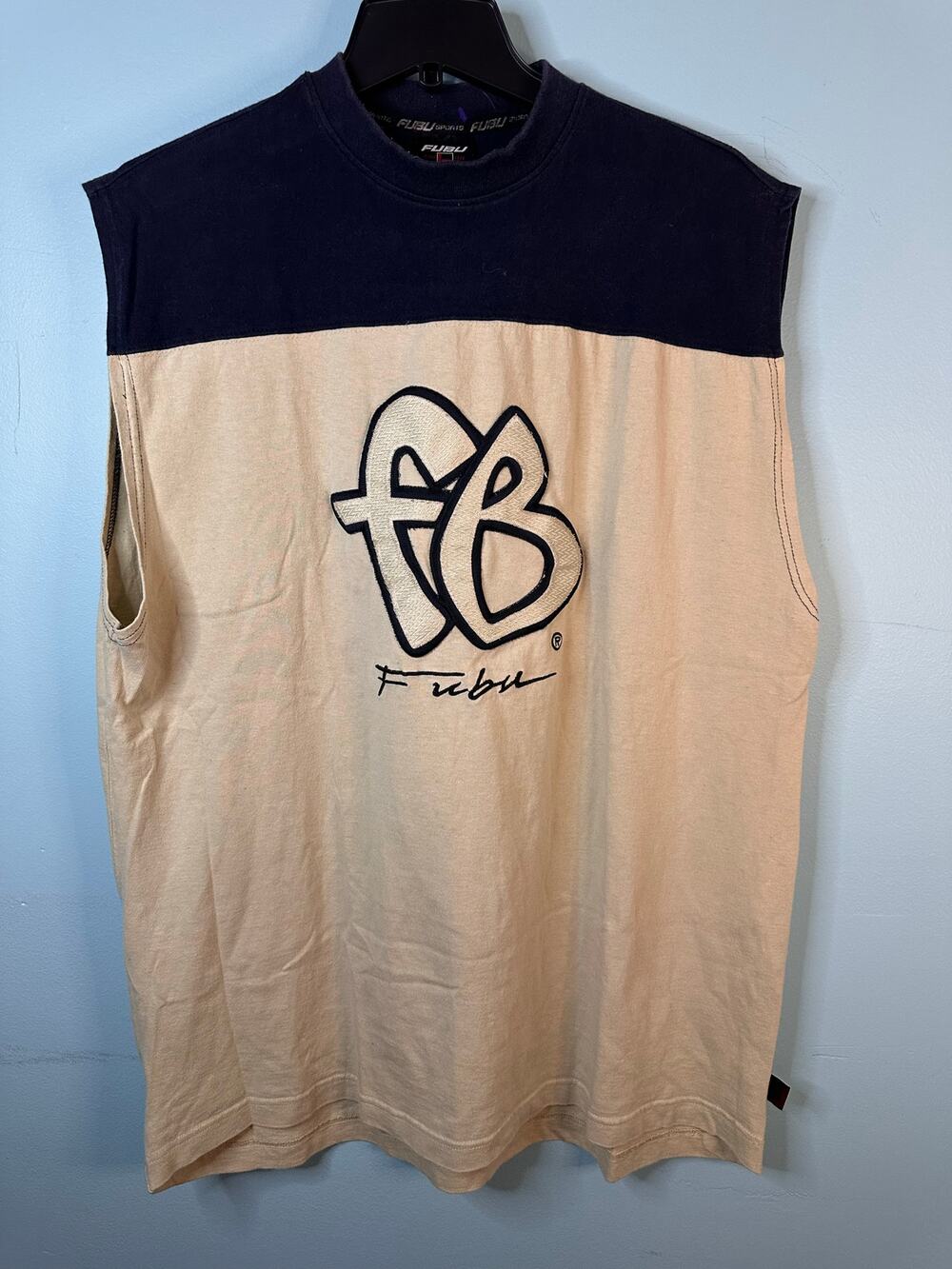 vintage FUBU brand sleeveless t-shirt,1990s, iconic stylized logo large